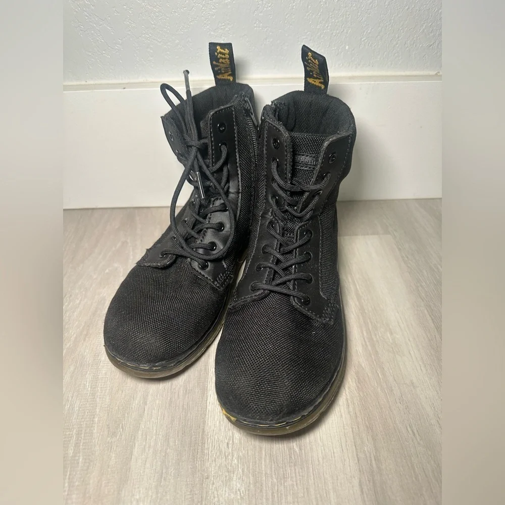 Doc Dr Martens Boots Combs J Combat Lace Up Black Canvas Zip Youth Kids Sz 3